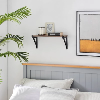 Genoa Wall Shelf On Triangular Metal Bracket Black/Rustic - Danya B. - Image 3